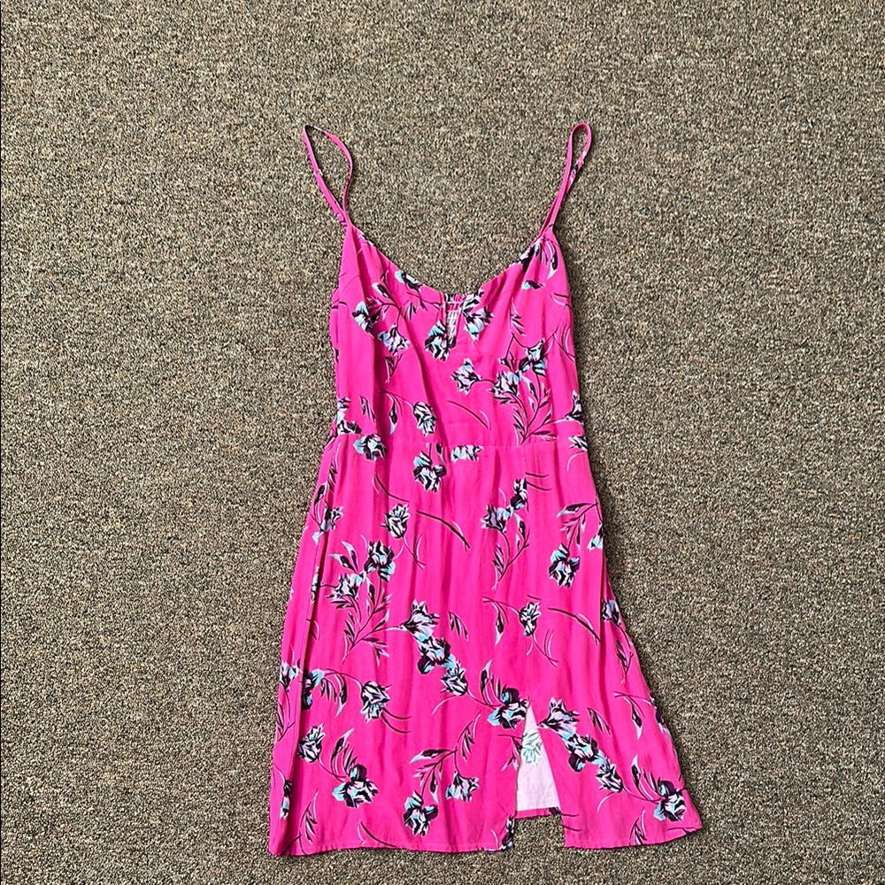 Pink Floral Spaghetti Strap Dress
